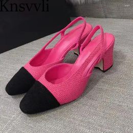 Dress Shoes S Square Heels Women Pumps Round Toe Slip-on Slingbacks Summer Party Female Chunky High Sandals Woman