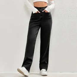 Women's Pants Straight Wide Leg Stylish High Waist Cargo With Button Decor Pockets Solid Color For Streetwear
