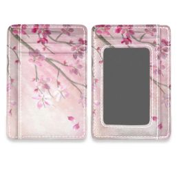 Holders sakura flowers PU leather card holder slim business card id holder credit card case thin small wallet for women lady cardholder