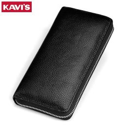 Wallets KAVIS Famous Brand Men Wallets Genuine Leather Zipper Coin Purse Male Clutch Long Business Card Holder Walet Portomonee