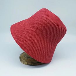 Summer Woven Cloche Bucket Hat Plain Sun Hat for Women French Retro Style Wide Brim Red Black Straw Hat Couture Derby Ladies Hat 240412