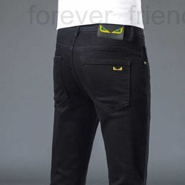 Men's Jeans designer European high-end green label autumn black jeans youth men's Slim small foot casual pants INIW