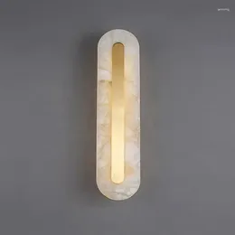 Wall Lamp Minimalist Luxury Marble Light Modern Metal Gold LED Bedside Mount Bedroom El Long Rectangle Alabaster Sconces