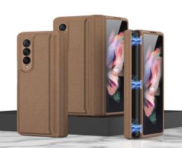 New cases folding screen Samsung Z Fold 3 litchi pattern carbon Fibre pattern with pen groove brown black green78600894141635