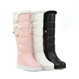 Boots 2024 Winter Plush Warm Women Comfortable Flat Knee High Zipper Snow Black White Pink Big Size 41 42 43