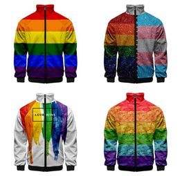 3d Stand Collar LGBT Rainbow Flag Lesbians Gays Fashion Men Women Zipper Hoodies Jackets Long Sleeve Harajuku 3D Sweatshirt Tops M3985414