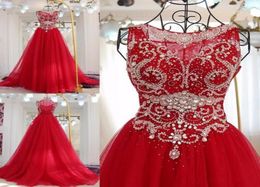 2018 Vestido De Noiva Shiny Beading Crystal Prom Dresses Red Scoop Prom Dress Women Formal Dress Party Gowns2648251