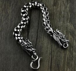 Dragon Scale Bracelet Chain Real Pure 925 Sterling Silver Double Heads Vintage Punk Rock Retro Style Men Jewelry CX2007063924914