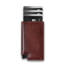 Holders Fashion Slim ID Card Holder Men Real Leather MultiFunction Designer Bank Card Wallet Business PopUp Cardholder High Quality