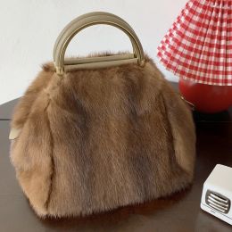 Bags 100%Mink Fur Bag Tote Bag Handbag Brand Party Bag Ladies Handbag Luxury Designer Evening Bag Mink Leather