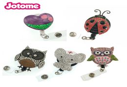 10pcs Cute Enamel Rhinestone Animal Shape Ladybug Elephant Eagle Retractable ID Badge Reel for Student Nurse Doctor Officer Suplie9935968