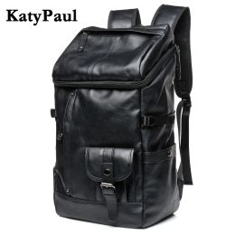 Backpacks Luxury Brand Man Leather Casual Solid Daypacks Travel Large Capacity Backpack Students 16 inches Laptop Schoolbag Men Mochila