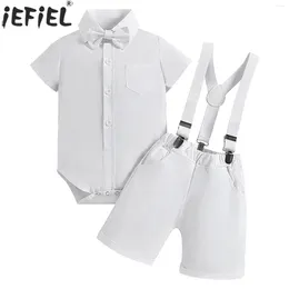 Clothing Sets Little Boys Formal Gentleman Suit Short Sleeve Shirt Romper With Suspenders Pants Bow Tie Baptism Birthday Wedding Party