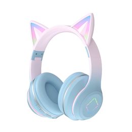 gradient color wireless bluetooth headset cat ear headset children's online class call headset live cross-border new products