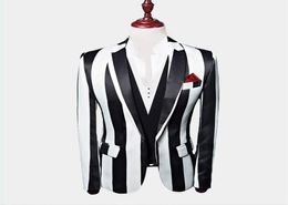 2020 Black And White Striped Blazer 3 Pieces Mens Suits Custom Made Wedding Tuxedos Jacket Pants Vest224D8196420