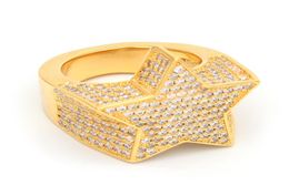 Men Copper Gold Silver Color Plated Exaggerate High Quality Iced Out Cz Stone Star Shape Ring Jewelry N752960112
