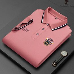 Summer Korean Fashion Mens Polo Shirt Luxury Embroidered Cotton Lapel Collar Short Sleeves Tops 240418