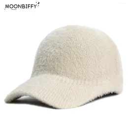 Ball Caps Winter Solid Colour Casual Elegant Hairy Fluff Hat 2024 Fashion Fluffy Baseball Cap Men's Knitted Warm Gorras Para Mujer