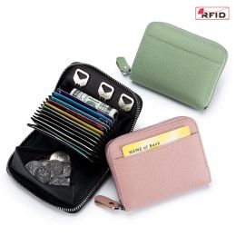 Holders Women's RFID Blocking Credit Card Wallet Minimalist Genuine Leather Zippered Small Coin Purse Organ Card Holder with 3 Key Slot