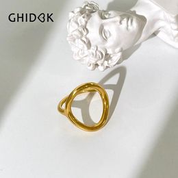 Cluster Rings GHIDBK Simple 18K Gold Pvd Plated Smooth Oval Circle Ring For Women Stainless Steel Waterproof Jewellery Gifts Her