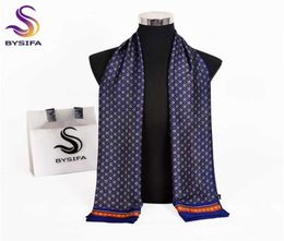 BYSIFA Brand Men Scarves Autumn Winter Fashion Male Warm Navy Blue Long Silk Scarf Cravat High Quality 17030cm 2201046531095