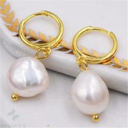Dangle Earrings 12-13mm White Baroque Pearl 18K Gold Ear Drop Jewellery Women Mesmerising Classic DIY Handmade Natural
