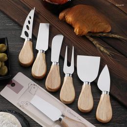 Dinnerware Sets Single Rubber Wooden Handle Stainless Steel Cheese Knife And Fork Kitchen Baking Butter Tool Accessories