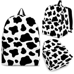 Backpacks YIKELUO Fashion Cartoon Black And White Milk Cow Texture 3D Printing Student Textbook Backpack Youth Brand Durable Knapsack