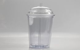 New Plastic Straw Acrylic Bottles Drinking Water Cup With Dome Lid Double Tumbler Clear Beverage Container Portable Coffee Layer 28756186