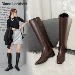 Boots Spring High Quality Women Knee Square Toe Riding Equestrian Zipper Concise Designer Thigh