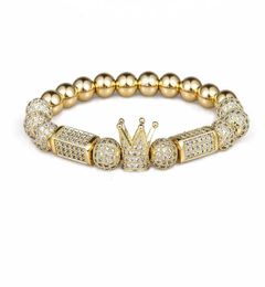 2018 Brand Trendy Imperial Crown Charm Bracelets 8MM Micro Pave CZ Round Bead Women Men Copper Jewellery Pulseras Mujer Bileklik1639732