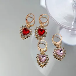 Dangle Earrings JUST FEEL Trendy Romantic Shining 4Color Crystal Heart Drop Earring For Women Bling Rhinestone Bijoux Bridal Engagement