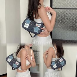 Shoulder Bags Women Fashion Bag Stars Pattern Denim Chain Underarm Adjustable Strap Versatile Armpit Girls Outdoor Daily