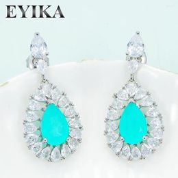 Stud Earrings EYIKA Luxury Brazil Earring Paraiba Tourmaline Water Drop Shape CZ Dangle Silver Color Women Wedding Fine Jewelry
