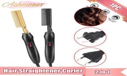 Hair Straighteners 2 in 1 Comb Electric For Curler Wet Dry Use Flat Irons Heating US EU W22103125715745641435