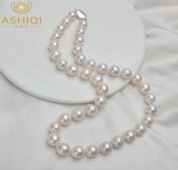 ASHIQI 1012mm Big Natural Freshwater Pearl Necklace for Women Real 925 Sterling Silver Clasp White Round Pearl Jewelry Gift 201224481488