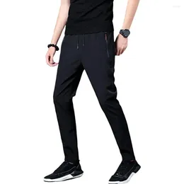Men's Pants Slim Fit Trousers Quick-drying Sport With Side Zippered Pockets Drawstring Elastic Waist For Gym Training Men