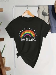 Women's T-Shirt Plus Size Be Kind Letter Print Short Slve T-shirt Womens Plus Slight Stretch Round Neck Casual T Y240420QFKH