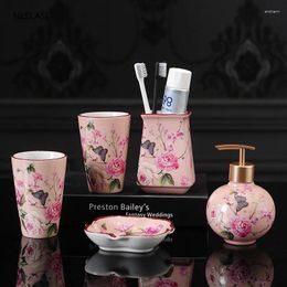 Bath Accessory Set Chinese Style Bathroom Ceramic Washroom Accessories Toothbrush Holder Soap Dispenser Dish Gargle Cup Wedding Gifts