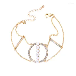 Charm Bracelets Fashion Jewellery Bracelet For Women Romantic Crystal Geometric Circle Round Acrylic Pearl Dress Accessories