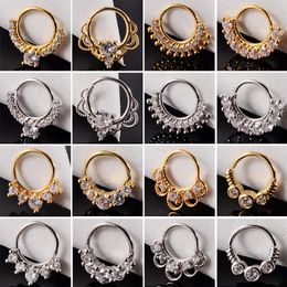 16PCS Cz Nose Hoop Nostril Bendable Ring Zircon Cartilage Tragus Daith Earrings Septum Clicker Helix Conch Rook Piercing Jewelry 240415