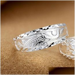 Cluster Rings Genuine 999 Pure Sier Men 39S And Women Real Ring Dragon Phoenix Couple Open Gift Drop Delivery Jewellery Dhnxl