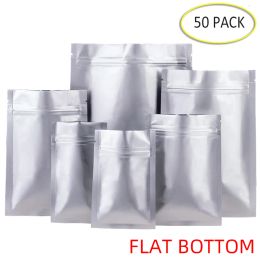 Bags 50PCS Aluminium Foil Flat Bottom Ziplock Bags Thick Food Storage Bag Vacuum Sealer Food Packaging Tea Avoid light Proof