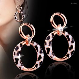 Dangle Earrings LEEKER Rose Gold Silver Colour Leopard Print Circle Hoop For Women Simple Drop Dangler Party Jewellery LK3