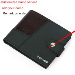 Wallets Men Genuine Leather Wallet Slim Bussiness Card Holder Wallets with Money Bag & Photo ID Window Male Coin Purse