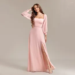 Party Dresses Women Strapless Pink Long Sleeved Bridesmaid Chiffon Free Wear Square Neck Gown Elegant Dress For Wedding