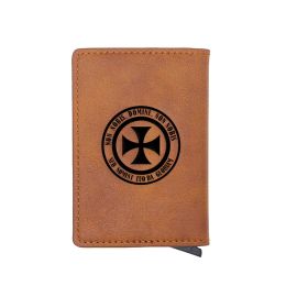 Holders Classic Knight Templar Cross Credit Card Holder Men And Women Metal RFID Vintage Aluminium Box PU Leather Fashion Card Wallet