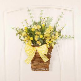 Decorative Figurines Border Flower Basket Spring Wall Hanging Garland Home Simulation Rattan Door Wooden For Front