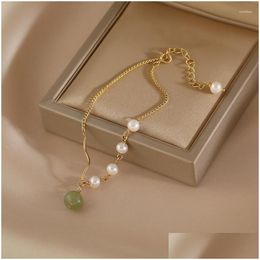 Charm Bracelets Niche Handmade Curved Tube Hetian Jade Pearl Bracelet For Women Simple Luxury Lucky Jewelry Bangles Girlfriend Gift Dr Dhyyn