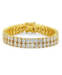 Hip Hop White Zircon Bling Double Layers Tennis Bracelet 18k Real Gold Plated Women Bangle7331098